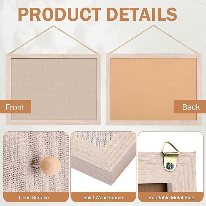 Teling 4 Pack Wood Bulletin Boards with Linen 12''x 16'' Cork Board for Walls with 90 Pushpin Decorative Wood Framed Display for School Office Home Decor (Brown)