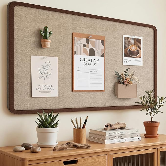 Bulletin Board, 48 x 36 inches Decorative Felt Board Foldable Photo Board Pin Boards, Cork Board Alternative for Walls, Office, Home, Classroom with Pushpins ＆ Small Storage Bag, Brown