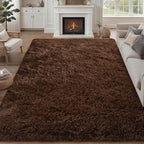 Fluffy Area Rugs 9x12 Living Room Bedroom: Ultra Soft Shag Rug Upgrade Non-Slip Non-Shedding Large Fuzzy Plush Carpet Indoor Floor Carpets for Kids Room Playroom Nursery Dorms Home Decor Brown