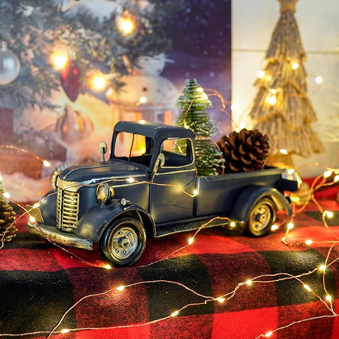 SOFFEE DESIGN 12in Collectible-Vehicles Classic Truck, Pick-up Model Iron Decorations, Collectible Figurine Desktop Car Wine Holder for Home Decor, Dark Blue