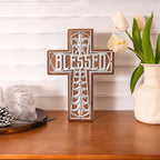 Wall Wooden Cross Christians Spiritual Religious Gifts With Hook on Hanging Wall Or Table With Blessed For Church Home Room Decoration For Christmas (Iron Blessed)