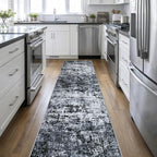 2.6'x14' Runner Rug Washable Rug: Modern Abstract Soft Thin Runner Rug Black