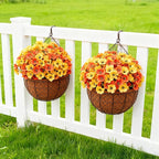 Artificial Fall Flowers for Outdoor Faux Plants for Spring Summer Decoration, UV Resistant Realistic Silk Plastic Fake Autumn Fall Flowers Garden Porch Patio Balcony Yard Front Home Decor, 24 Bundles