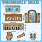 Lineshading 4 Pcs Travel Themed Party Decorations Travel Table Decor Vintage Suitcase Wooden Stacked Sign Bon Voyage Party Decor Adventure Awaits Table Centerpieces for Baby Shower Retirement Birthday