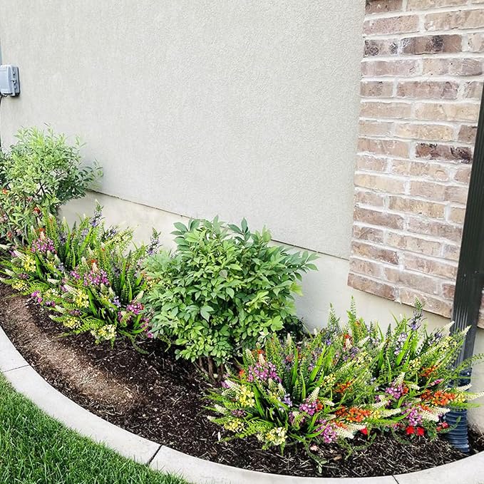 8 Bundles Artificial Flowers for Outdoors Faux Plants Greenery Shrubs UV Resistant for Porch Balcony Patio Garden Home Decor