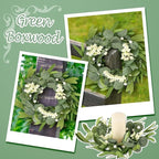 8 Pcs Small Eucalyptus Wreaths Spring Summer Artificial Green Wreath with White Berries Mini Green Kitchen Cabinet Wreaths with Ribbon for Front Door Porch Wall Window Farmhouse Decoration