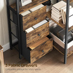YATINEY Corner Bookshelf, 7 Tier L-Shaped Bookcase with 3 Drawers, Storage Corner Shelf, Freestanding Tall Display Shelf, Industrial Style, for Living Room, Home Office, Rustic Brown and Black SJ10BR