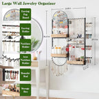 Keebofly Large Jewelry Organizer - Big Wall Mount Hanging Jewelry Holder Display for Earrings, Rings, Necklaces, Bracelets, Makeup, Perfume & Watches