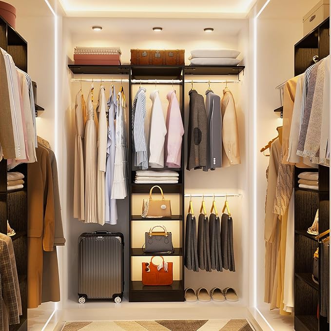 48" Closet Organizer System, 4FT Closet System for Small Closets with 4 Hanging Rods & 3 Shelves, 80"H Small Closet Organizers and Storage for Bedrooms, Cloakrooms, Black