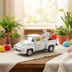 Easter Decorations - Mini Farmhouse Vintage Metal Truck with Easter Eggs & Bunny, White Spring Farm-Style Pickup Decor for Table Tiered Tray Home Kitchen Office Keepsake Gifts