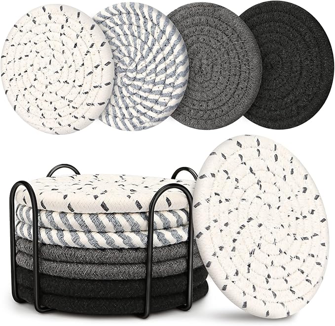 Coasters for Drinks, Coasters Set of 4 - Color, 8 Pack Coaster Set, Absorbent Coaster with Holder, Coffee Table Decor, Living Room Decor for House Warming Gifts