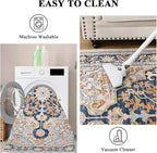 U'Artlines Boho Vintage Area Rug 5x7 Machine Washable Low Pile Soft Floor Carpet Non Slip Non Shedding Accent Rug for Living Room Bedroom Entryway Dining Room Office Orange＆Blue
