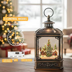 Christmas Snow Globe Lantern Water Glittering Xmas Village with Music & Timer, USB Lined/Battery Operated Lighted Lantern for Christmas Festival Decoration Gifts