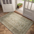 Washable 2x3 Entryway Rug, Boho Non-Slip Door Mat Vintage Distress Small Rugs for Kitchen Nursery Office Bedroom, 0.3" Neutral Oriental Throw Carpet with Cushioning Pad,Flaxen/Brown/Multi