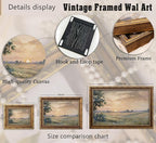 Vintage Gold Framed Wall Art Retro Fall Sunset Country Oil Painting Canvas Prints Watercolor Autumn Landscape Picture Rustic Farmhouse Soft Nature Poster Artwork for Living Room Bedroom, 16x24in