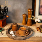 Hanobe Rustic Wooden Serving Tray: Set of 2 Round Wood Butler Decorative Tray Vintage Centerpiece Candle Holder Trays Farmhouse Ottoman Tray for Kitchen Countertop Home Decor for Coffee Table