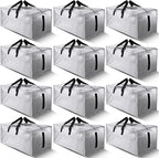 12 Pack Large Strong Moving Bags with Zippers & Carrying Handles - Water-Resistant - Heavy Duty Storage Tote for Space Saving Moving Storage, Fold Flat, Alternative to Moving Box (Silver)