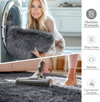 OLANLY Grey Round Rugs for Bedroom - Machine Washable, 4 ft Circle Area Rugs for Living Room, Soft and Fluffy Shaggy Carpet for Teen Girls and Boys, Nursery Rooms, Dorms, Home Decor Aesthetic