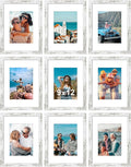 Vittanly 9x12 Picture Frames Set of 9, Shatter Resistant Plexiglass, Display 6x8 Pictures with Mat or 9x12 without Mat, Photo Frames for Wall or Tabletop, Engineered Wood, Distressed White
