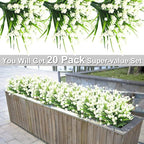 TURNMEON 20 Bundles Artificial Flowers for Outdoors Fake Plants Spring Decor, UV Resistant Artificial Plants Cemetery Flowers Faux Plastic Greenery Shrub for Home Porch Summer Decor 500 Heads(White)