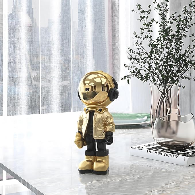 Dosker Small Astronaut Statues Mini Spaceman Sculpture Polyresin Arts Gifts Gold Figurine Ornament Room Decor for Men,Home and Desktop Accessories Tabletop Decoration, Living Room, Office, Bookshelf