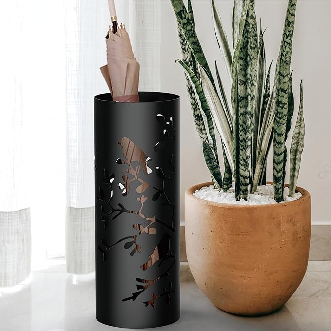 Mango Steam Round Song Bird Spiral Umbrella Stand 21.75" Tall, Black