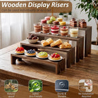 2 Set Wooden Cupcake Stand for Decor, 4 Tiered Stackable Display Risers, Farmhouse Decor Wood Dessert Table Display Set for Party, Vendor Events, Dark Brown