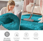 OLANLY Teal Round Rugs for Bedroom - Machine Washable, 9 ft Circle Area Rugs for Living Room, Soft and Fluffy Shaggy Carpet for Teen Girl and Boys, Nursery Rooms, Dorms, Home Decor Aesthetic
