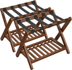 SONGMICS Solid Wood Luggage Racks, Set of 2, No Assembly Required, Foldable Suitcase Stand, Luggage Holder, with Storage Shelf, for Guest Room, Hotel, Bedroom, Coffee Brown URLR021K01