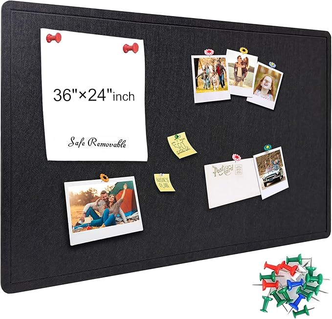 Large Bulletin Board - Foldable 36x24 Inches Cork Board Alternative with 20 Push Pins, 3' x 2' Self-Adhesive Felt Bulletin Board for Wall, Home Office Classroom Decor