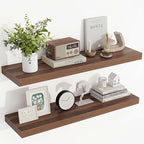 Acovy 36 Inch Floating Shelves, 36"x9.25"x1.5" Inch Deep Floating Shelves for Wall, Wooden Shelves for Bathroom, Bedroom, Living Room, Walnut, 2 Pieces