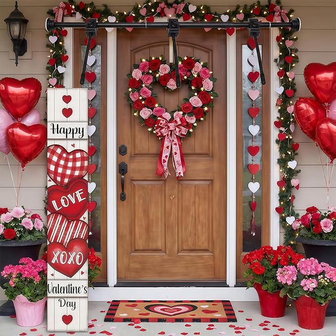 Easter Wreath Garland Hanger for Front Door , Adjustable Fits 18"- 51" Door Widths , Heavy-Duty Valentine Daily Decoration Holder for Wreaths, Lights & More , No Screws, Drilling, No Damage Door
