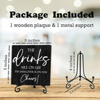 Bar Signs For Home Bar Decorations,5 Inches Wooden Sign With Support, The Drinks Are On Us! The Hangover Is On You! Wedding And Pubs Decor, Bar Accessories(Black) - D02