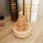 Natural Solid Wood Handcrafted Beech Wooden, Musical FigureTotoro/Carousel/Fairy/Ballerina Figurine,Rotating Hand Crank Mechanism Music Box,Musical Decorations (Cute Little Bear's Birthday Cake)