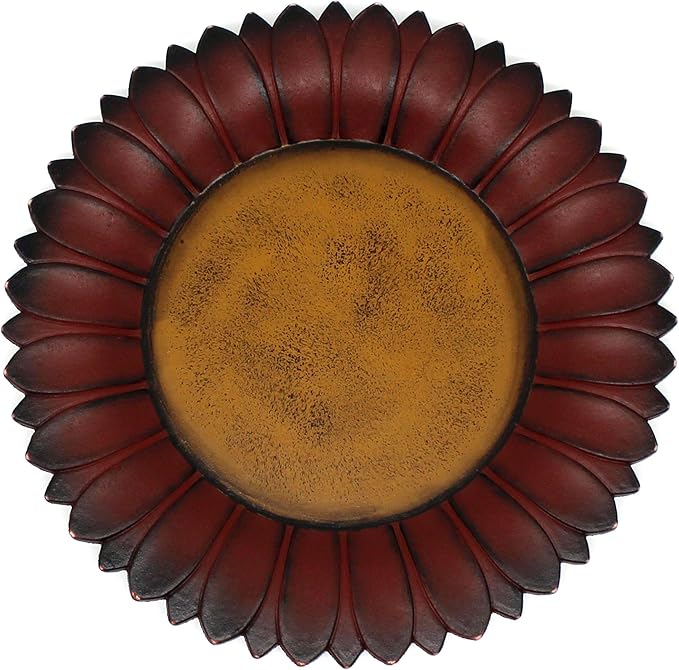 CVHOMEDECO. Sunflower Shape Country Vintage Display Wooden Plate Home and Office Decor Art, 11 Inch (Burgundy)