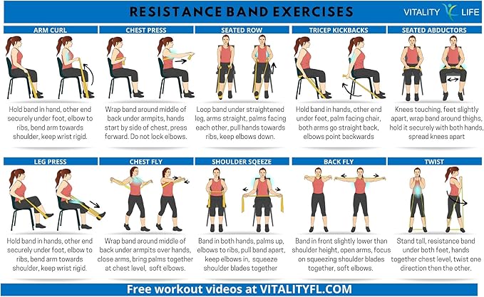 Vitality 4 Life with Curtis Adams Senior Resistance Band: Light Resistance, Longer Length + Instruction Guide. Latex Free. Exercise, Stretching, Physical Therapy