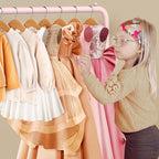 Kids Clothing Rack - Dress Up Storage - Dress Up Rack for Little Girls - Small Kids Costume Wardrobe with 2 Fabric Shelves - Princess Room Bedroom Decor