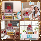 Moucuny 4 Pcs Teacher Appreciation Gift Retro Red Wooden Apples Decor Wooden Stacked Block Set, "to Teach is to Touch a Life Forever" Signs with Apple Topper, Rustic Classroom Decor for Home Desk