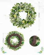 Vlorart 24-26 Inch Artificial Spring Summer Greenery Christmas Wreaths for Front Door Green Eucalyptus Leaf Wreath Decor Boxwood with Big Berries for Farmhouse Outside Year Round