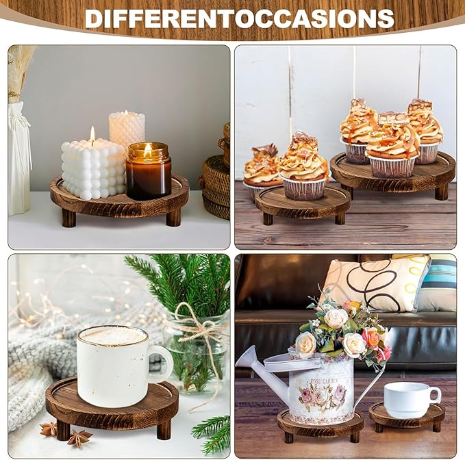 3PCS Wooden Risers for Display Wood Cake Stand for Party Round Food Risers for Buffet Wooden Holder Rustic Riser for Decor Tiered Tray Decor Home Kitchen(Rustic, 3 PCS (8”, 6”, 5”))