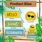 Yuntau 4 Pcs Summer Table Decoration Hello Sweet Summer Tiered Tray Decor Rustic Wood Flamingo Centerpiece Summertime Decorative Block Signs Farmhouse Tabletop Decor for Home Kitchen Shelf Office