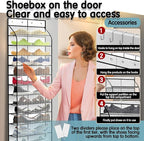 Over The Door Shoe Organizer with 12 Large Breathable Pockets - Durable Hanging Storage for the Entire Family's Shoes (White)