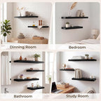 RICHFOCUS 20Inch Floating Shelves for Wall 2 Pack Shelves for Bedroom|Kitchen|Bathroom|Laundry Room Rustic Wood Wall Mounted Shelf with Invisible Brackets for Books|Storage|Decor, Black