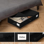 Under Bed Storage with Wheels, Rolling Under Bed Storage Containers with Label Holders for Clothes, Shoes and Blankets, Underbed Shoe Organizer with Cover, 2 Pack Black (30.71x15.7x7.28 in)