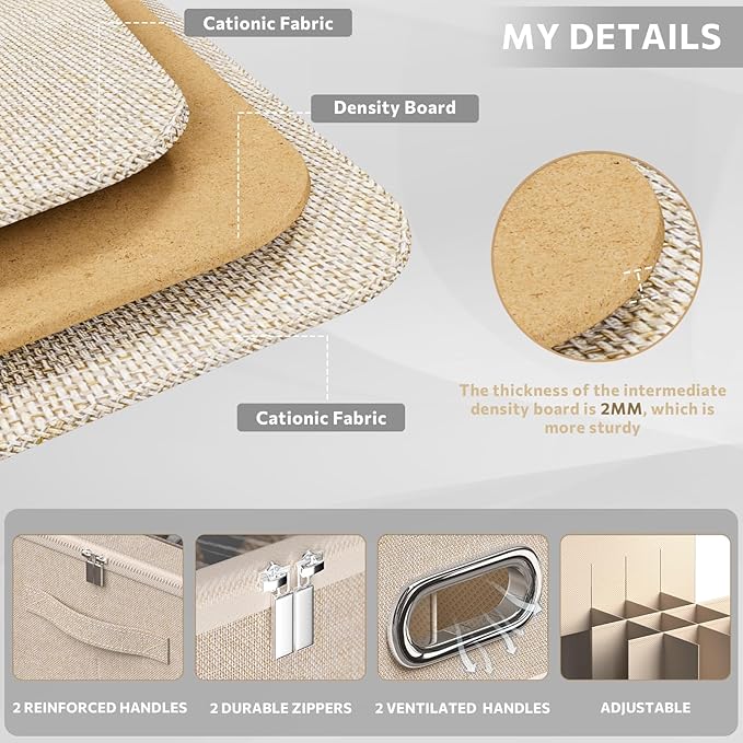 2 Pack Shoe Organizer for Closet Large Shoe Box Storage Containers with Clear Window Space Saving Shoe Bin with Foldable Bottom Support Adjustable Dividers Fits 32 Pairs (Beige, (19.7x15.7x13inch)x2)