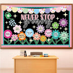 Spring Never Stop Growing Bulletin Board Classroom Decoration Grow Flower Cutouts Positive Paper Cutouts for Teacher Back to School Office Home Chalkboard Spring Inspirational Door Wall Decor Supplies