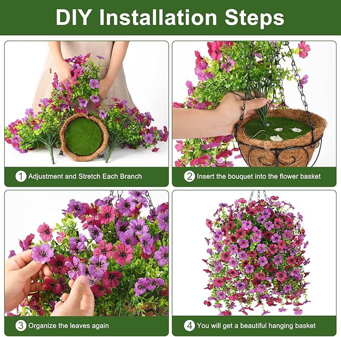 Homsunny Artificial Fake Hanging Plants Flowers Baskets for Outdoor Outside Spring Decor,Faux Silk Daisy UV Resistant Look Real Summer Decorations for Home Porch Patio Yard Garden(Light Purple