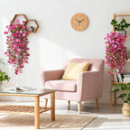 Artificial Hanging Flowers Plants for Outdoor Spring Summer Decoration, 2PCS Faux Silk Morning glory UV Resistant Look Real for Outside Home Indoor Planter Porch Garden Yard Decor(Purple Red Pink)