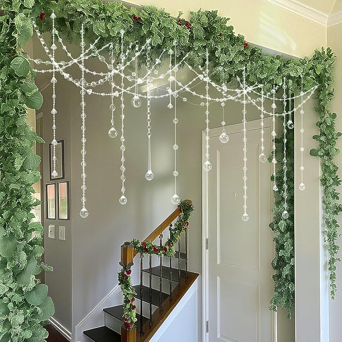Soulchen 24 Pcs 40 Inch Clear Acrylic Crystal Garland Strands Large Hanging Chandelier Bead Chain String Wedding Icicle Drop Ornaments for Wedding Party Decor