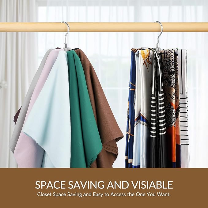 ZEDODIER Scarf Organizer Scarf Hanger for Closet, Rotatable Sturdy Hijab Holder Holds 8 Scarves, Metal Space Saving Closet Organizers and Storage, Silver